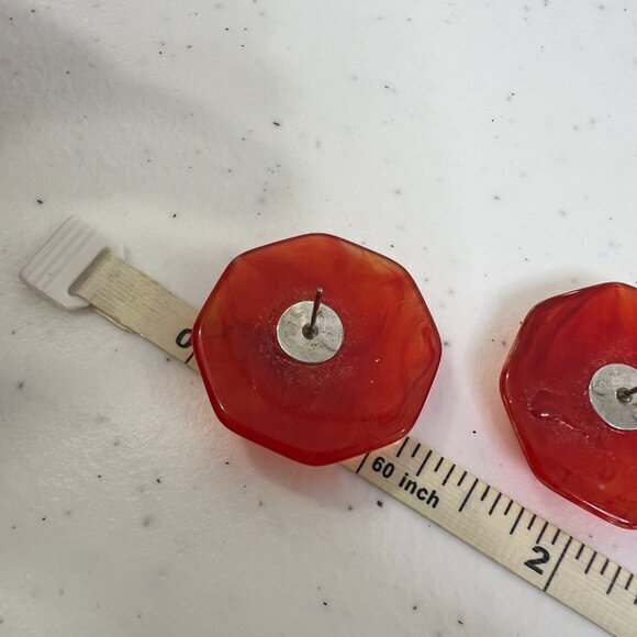Vintage Red Swirl Earrings Big Statement Stud Pierced Plastic Geometric - Picture 6 of 6
